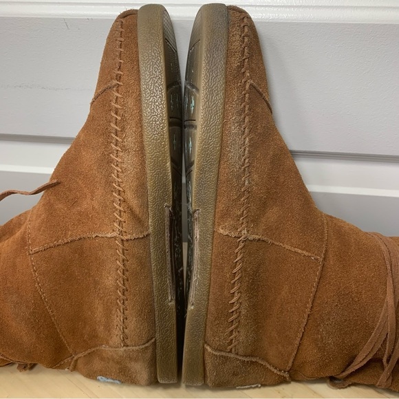 Toms Suede Leather Fleeced Moccasin Boots Rusty Brown Sz 8 Fleece Lining Native - Picture 8 of 16